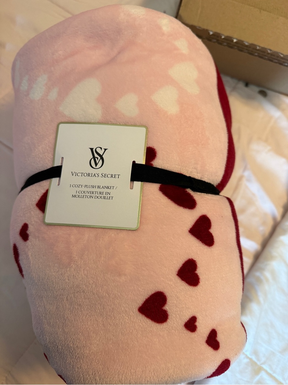 Victoria's Secret Pink Blanket with Red Heart Pattern